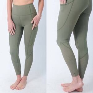 Zyia Active Olive Green Chill Pocket Perforated Leggings Size S